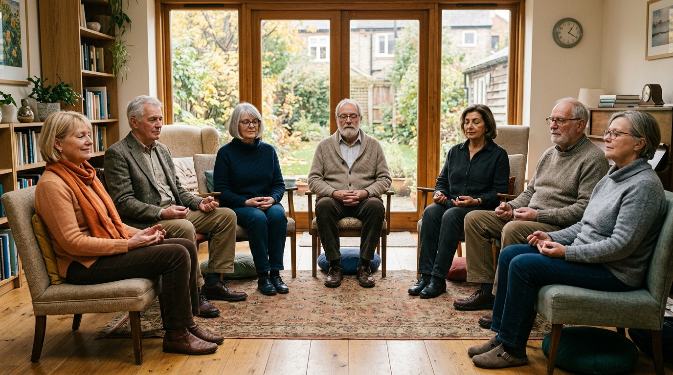 Gruppo di anziani durante una sessione di mindfulness
