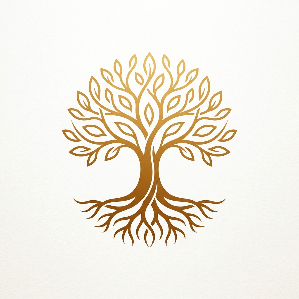 SaggiaMente Logo - Albero con radici e rami dorati